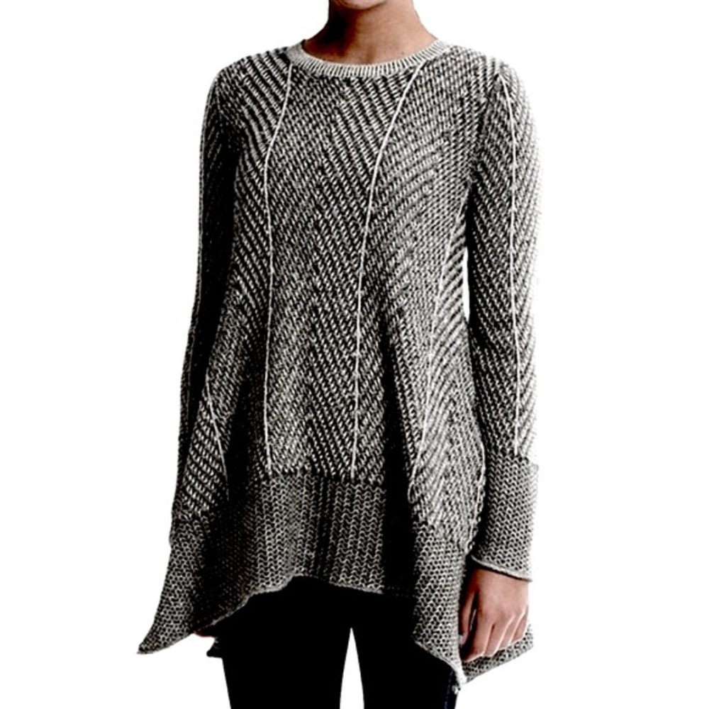 eight eight eight sz L black & white BOHO long sleeve crew neck pullover sweater